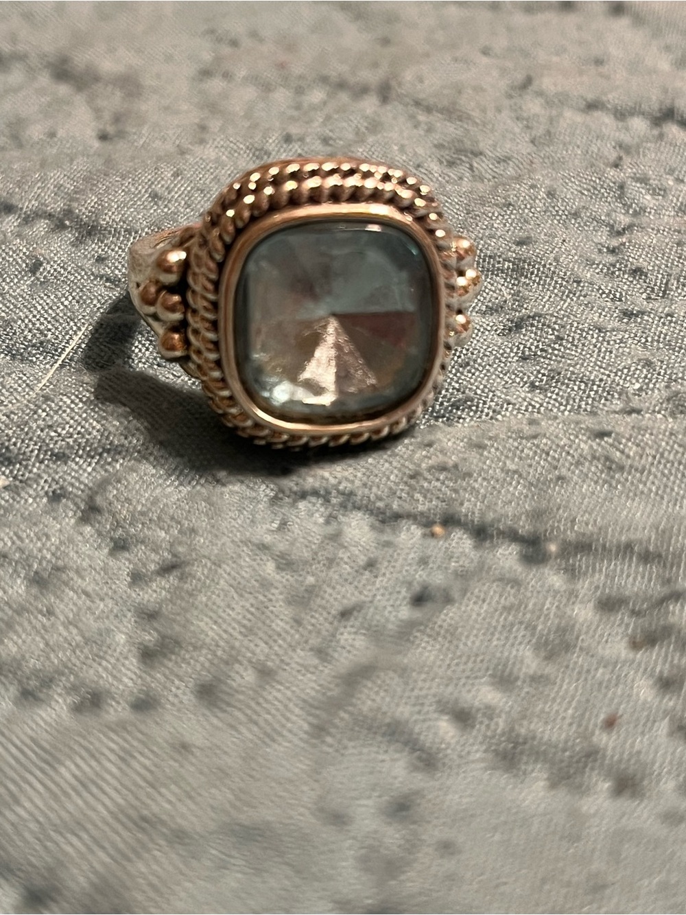 Silver Ring with Blue-Green Glass Stone size 9